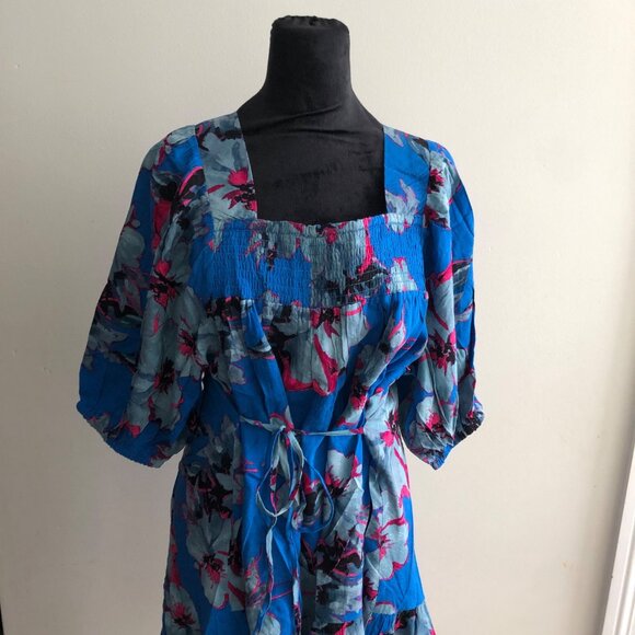 Band Of The Free Blue Floral Dress With Smocked Bodice & Puff Sleeves Medium NWT - Picture 8 of 10